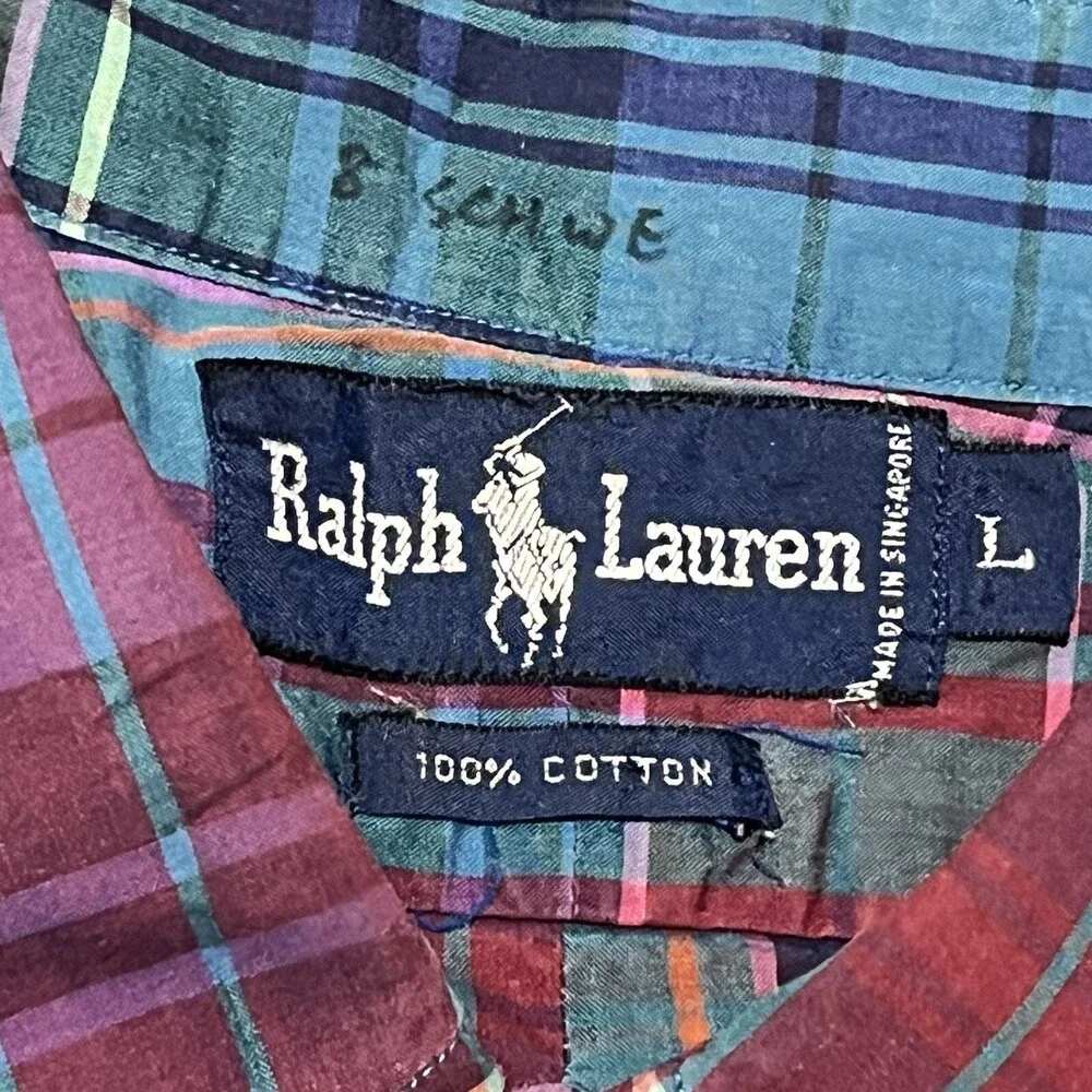 Vintage Polo Ralph Lauren Purple Flannel Shirt 1980s Country Plaid Button up